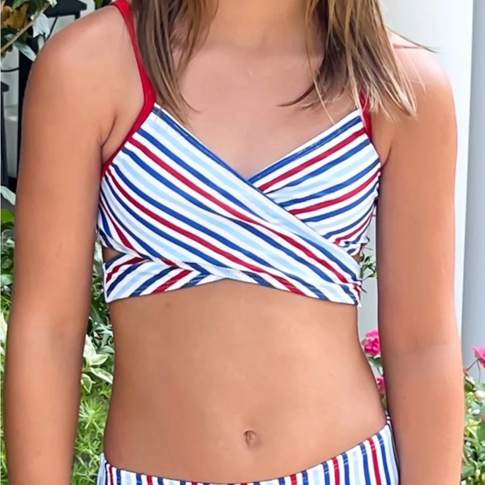 James and Lottie Striped Red, White, and Blue Bikini Set